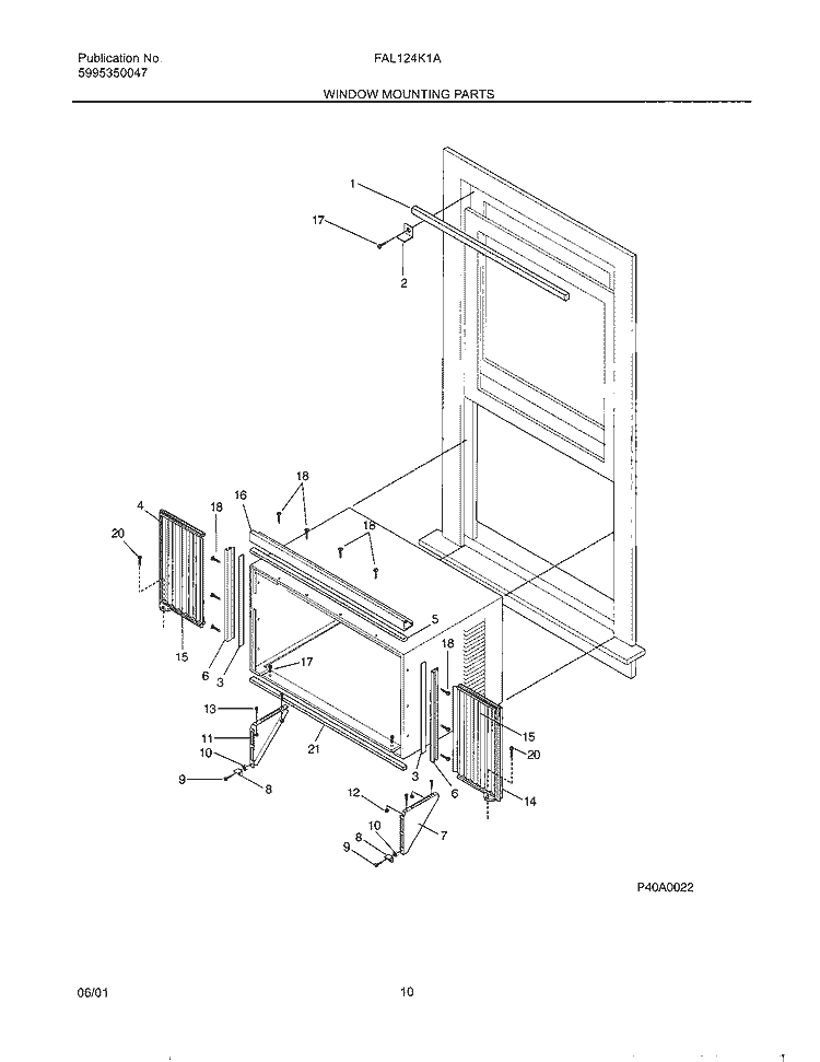 MOUNTING Diagram and Parts List for FAL124K1A1  Frigidaire Air Conditioner