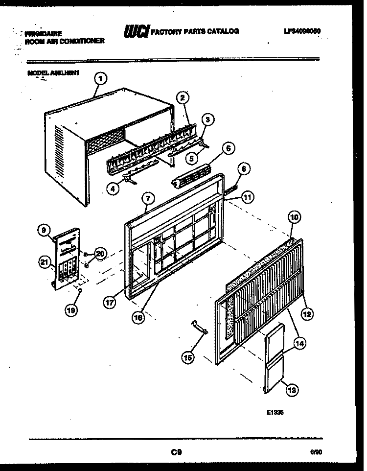 CABINET PARTS Diagram and Parts List for A08LH8N1  Frigidaire Air Conditioner