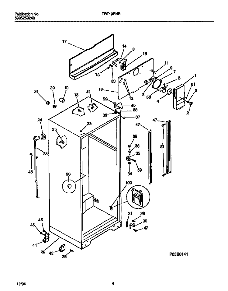 CABINET W / FAN ASSEMBLY Diagram and Parts List for TRT19PNBW0  Tappan Refrigerator