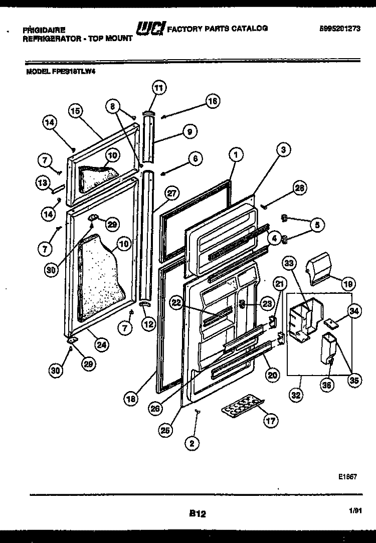 DOOR PARTS Diagram and Parts List for FPES18TLL4  Frigidaire Refrigerator