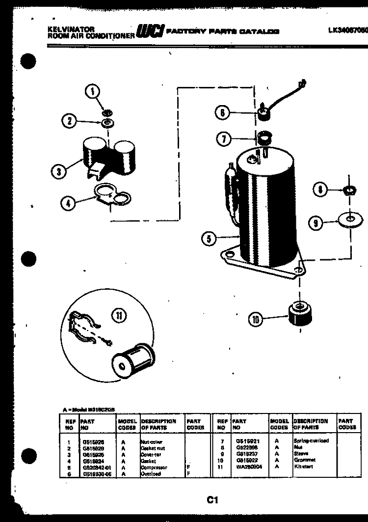 COMPRESSOR Diagram and Parts List for M316C2QB  Kelvinator Air Conditioner