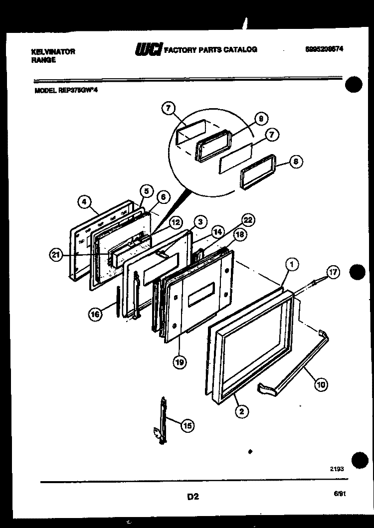DOOR PARTS Diagram and Parts List for REP375GW4  Kelvinator Range
