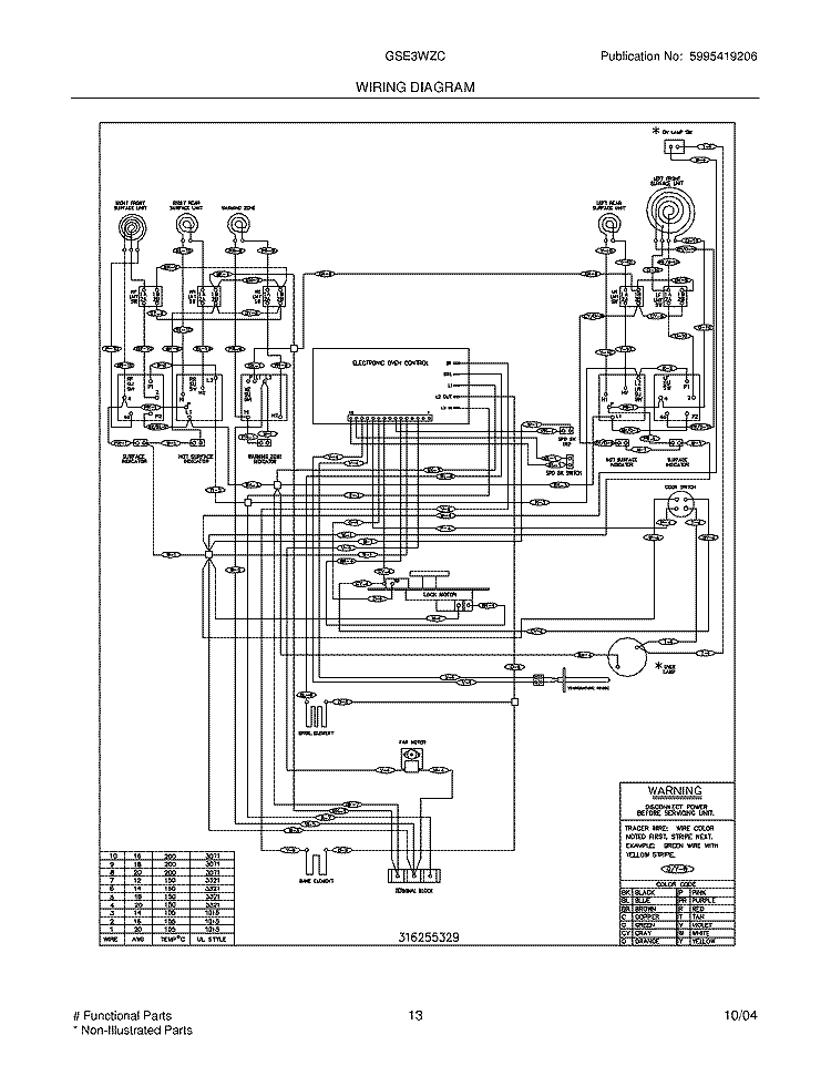 WIRING DIAGRAM Diagram and Parts List for GSE3WZCSE  Frigidaire Range