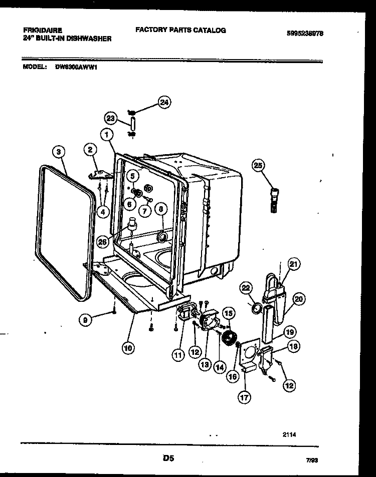 TUB AND FRAME PARTS Diagram and Parts List for DW6300AWW1  Frigidaire Dishwasher