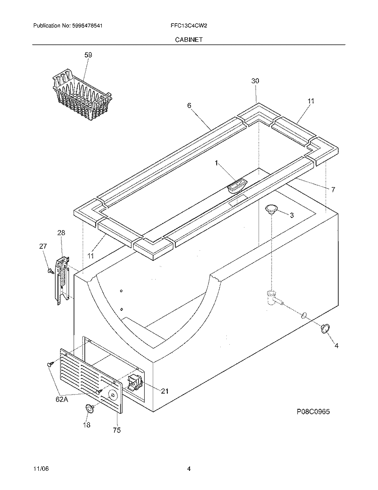 CABINET Diagram and Parts List for FFC13C4CW2  Frigidaire Freezer