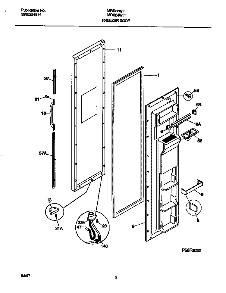 FREEZER DOOR Diagram and Parts List for MRS24WIFW0  Frigidaire Refrigerator