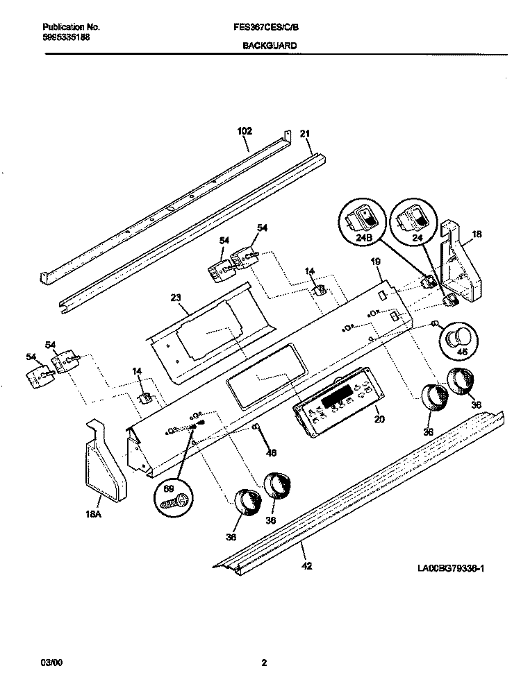 CONTROL PANEL Diagram and Parts List for FES367CETD  Frigidaire Range