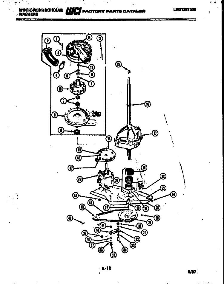MOTOR, TRANSMISSION AND DRIVE PARTS Diagram and Parts List for LA400JXF4  Frigidaire Washer