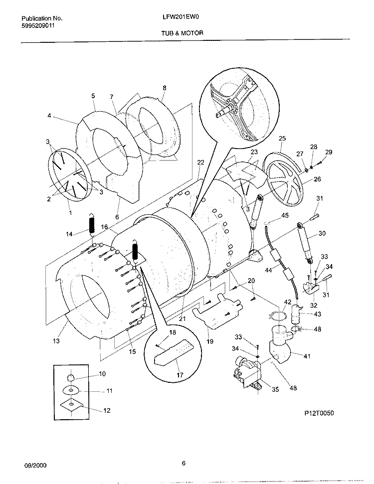 TUB & MOTOR Diagram and Parts List for LFW201EW0  Frigidaire Washer
