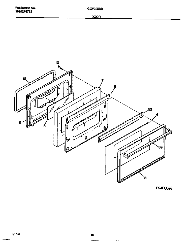 DOOR Diagram and Parts List for GGF325BBWC  Gibson Range