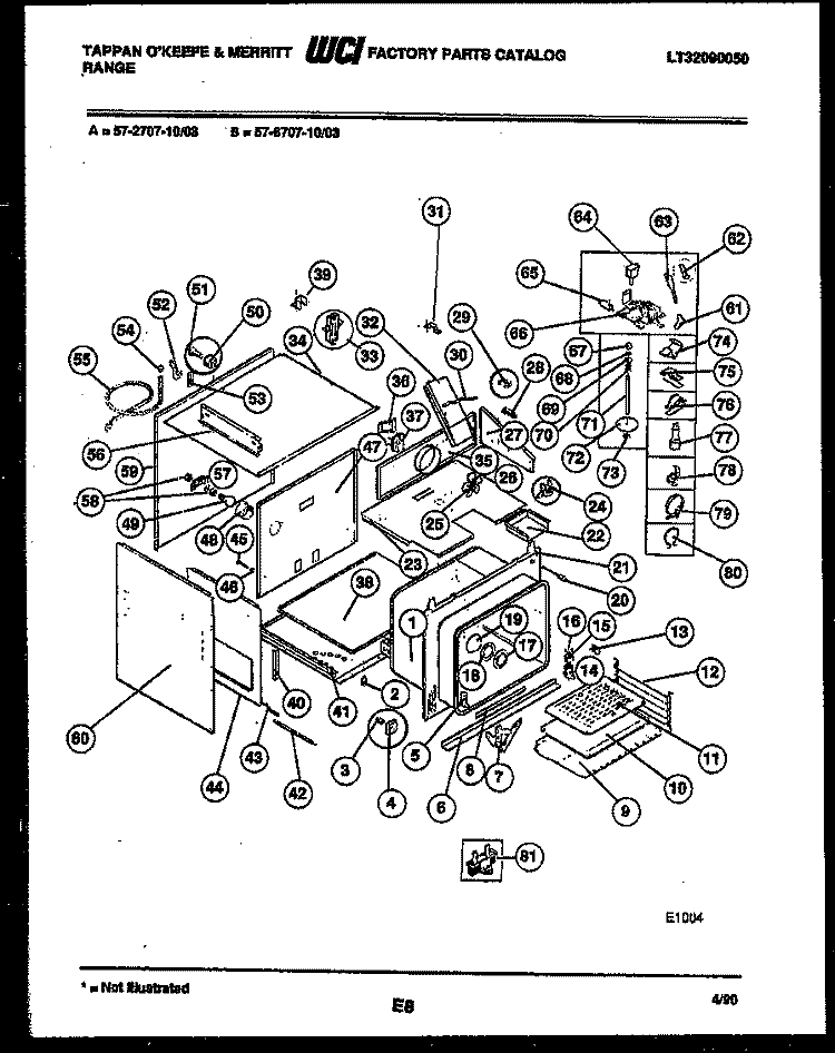 BODY PARTS Diagram and Parts List for 57-2707-00-03  Tappan Microwave