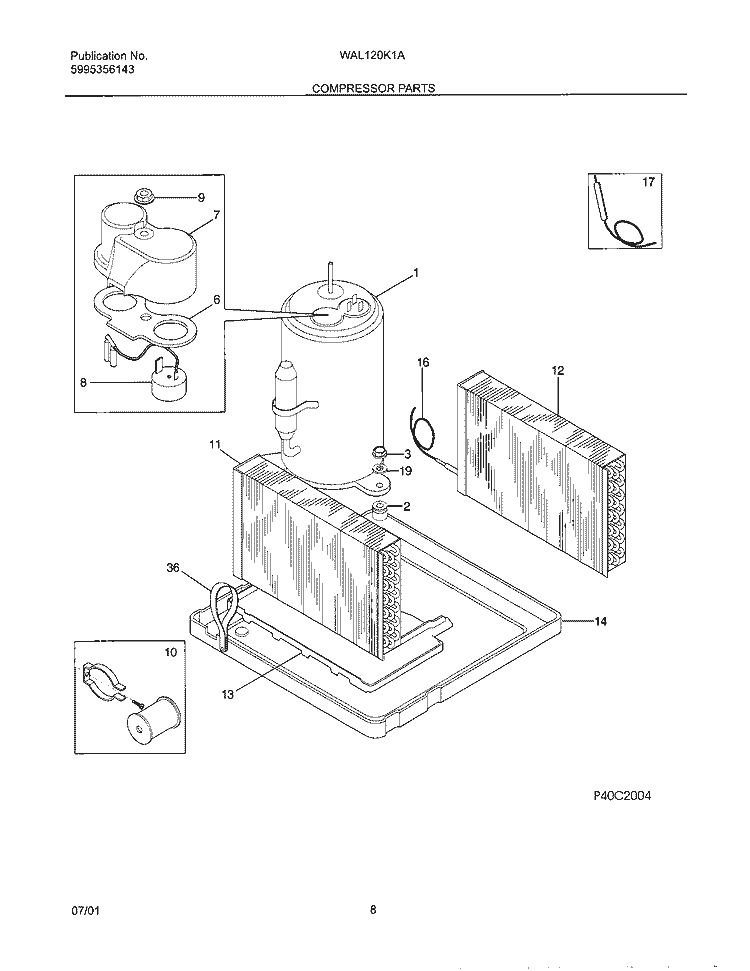 SYSTEM Diagram and Parts List for WAL120K1A1  Westinghouse Air Conditioner