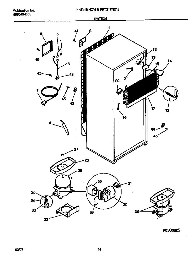 SYSTEM Diagram and Parts List for FRT21TNCW5  Frigidaire Refrigerator