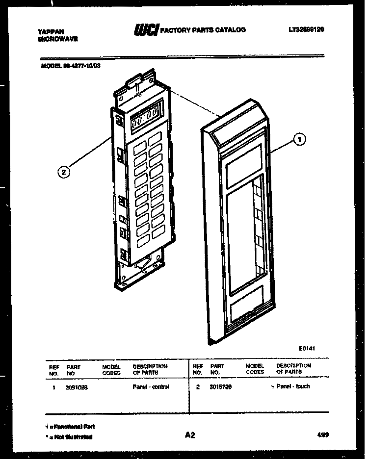 CONTROL PANEL Diagram and Parts List for 56-4277-10-03  Tappan Microwave