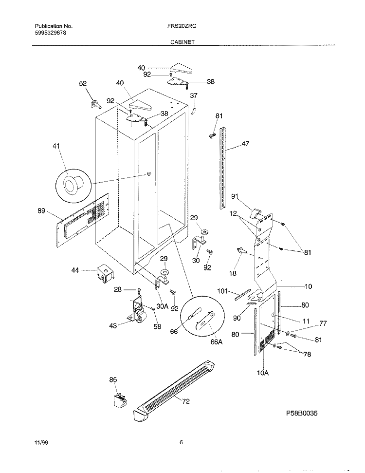 CABINET Diagram and Parts List for FRS20ZRGB6  Frigidaire Refrigerator