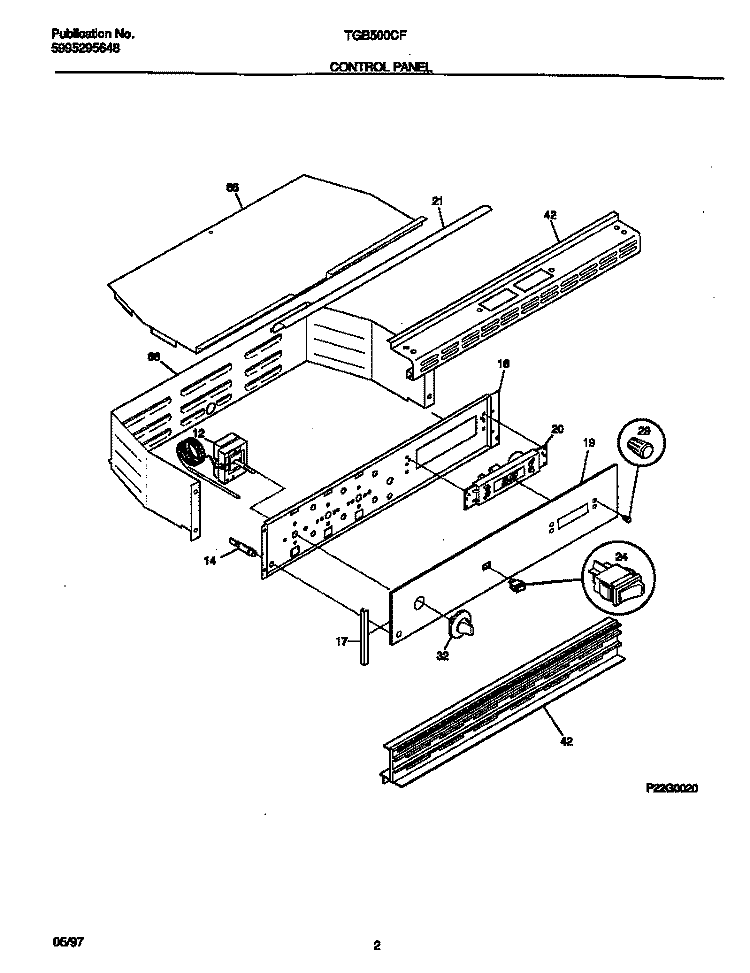 CONTROL PANEL Diagram and Parts List for TGB500CFB1  Tappan Wall Oven