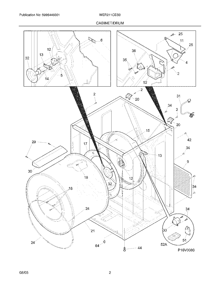 CABINET / DRUM Diagram and Parts List for WER211CES0  Westinghouse Dryer