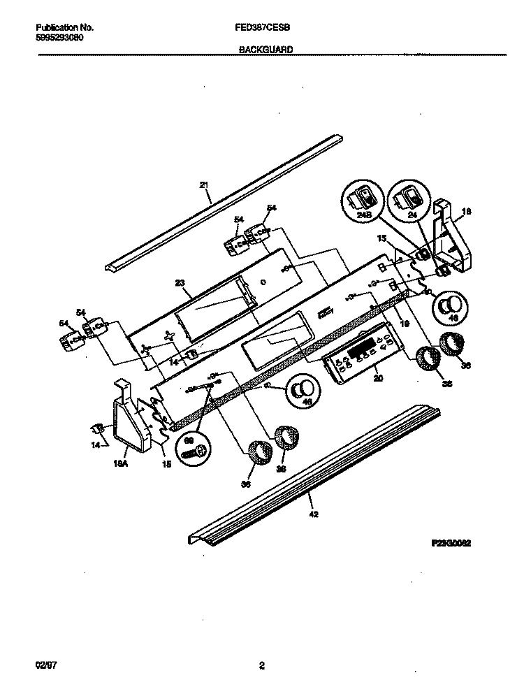 BACKGUARD Diagram and Parts List for FED387CESB  Frigidaire Wall Oven