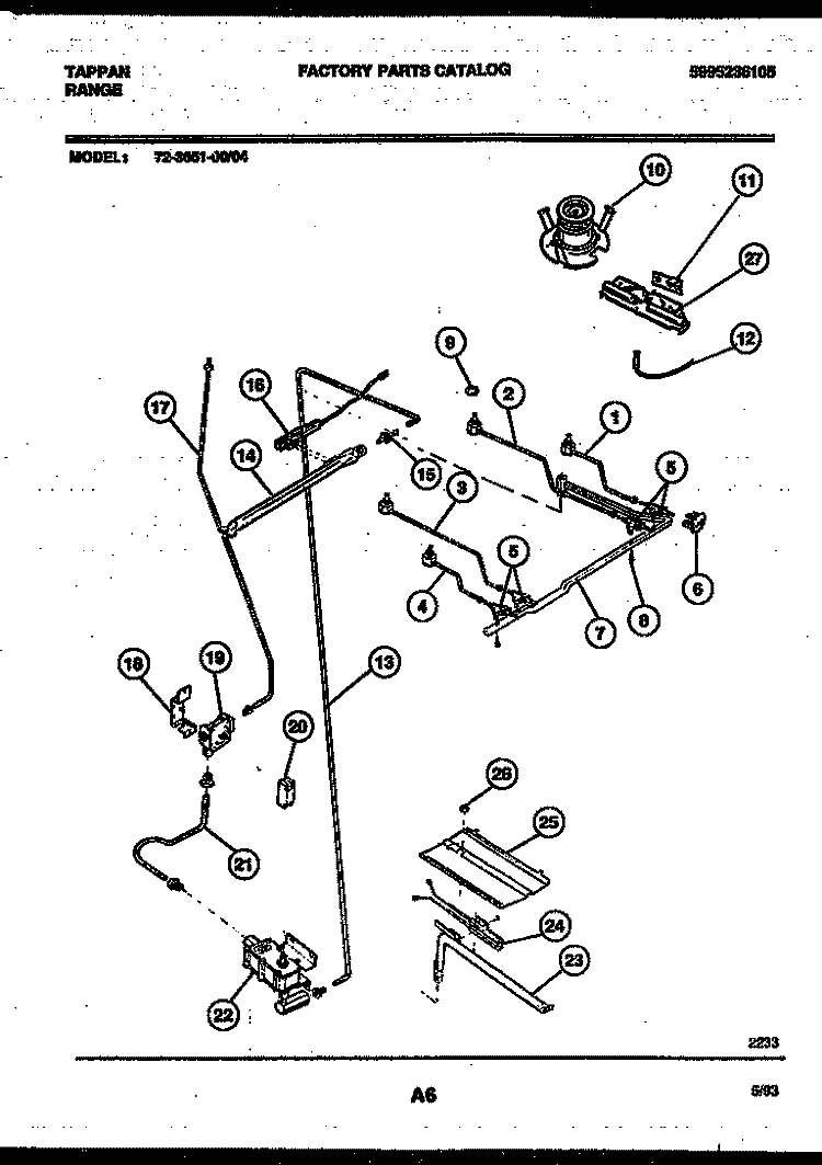 BURNER, MANIFOLD AND GAS CONTROL Diagram and Parts List for 72-3651-00-04  Tappan Range