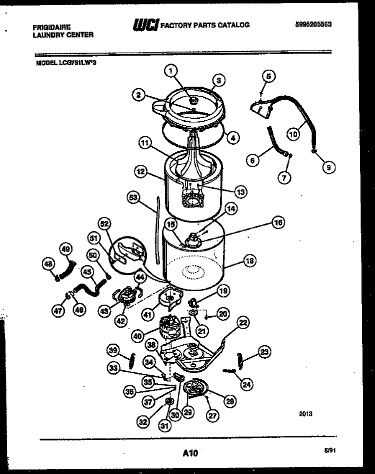 TUB DETAIL Diagram and Parts List for LCG751LW3  Frigidaire Washer Dryer Combo