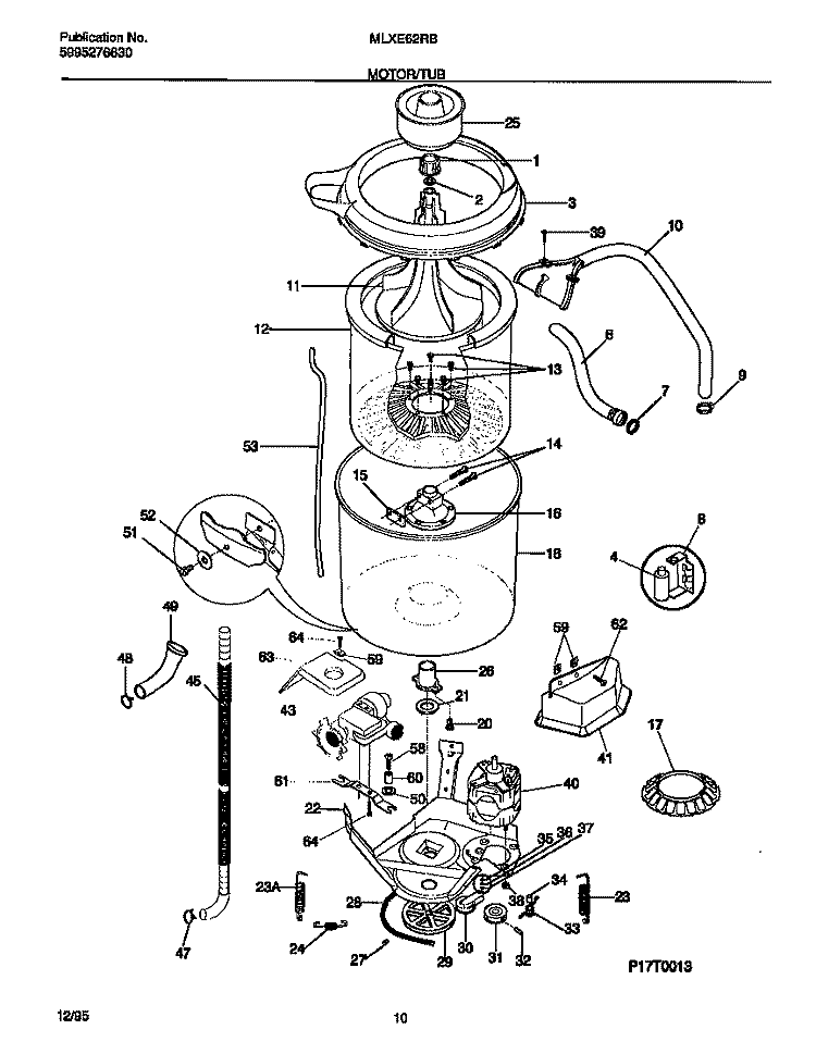 MOTOR / TUB Diagram and Parts List for MLXE62RBW3  Frigidaire Washer Dryer Combo