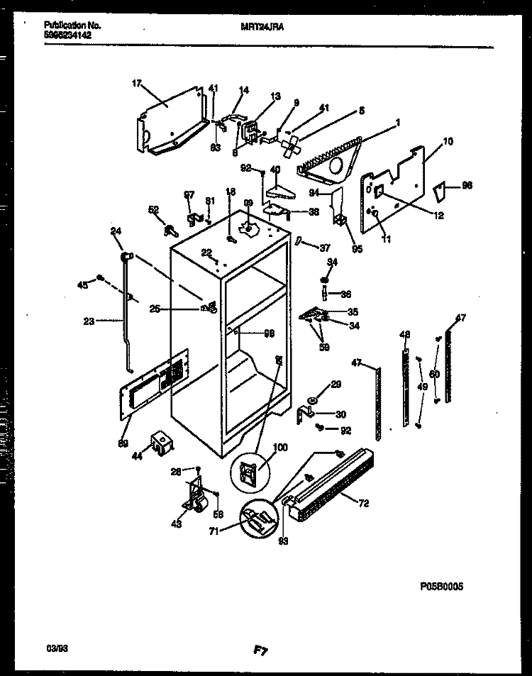 CABINET PARTS Diagram and Parts List for MRT24JRAYO  Frigidaire Refrigerator