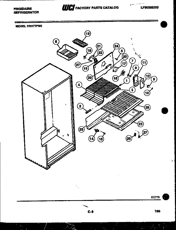 SHELVES AND SUPPORTS Diagram and Parts List for FPI17TFH0  Frigidaire Refrigerator