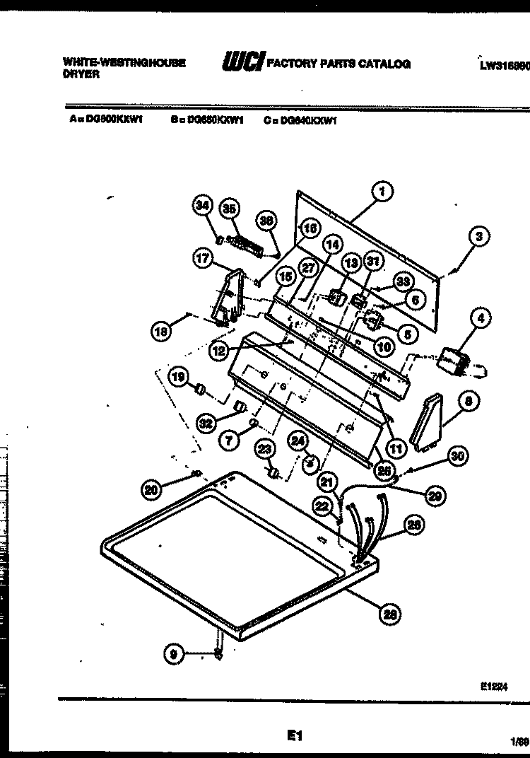 CONSOLE AND CONTROL PARTS Diagram and Parts List for DG640KXH1  Frigidaire Dryer