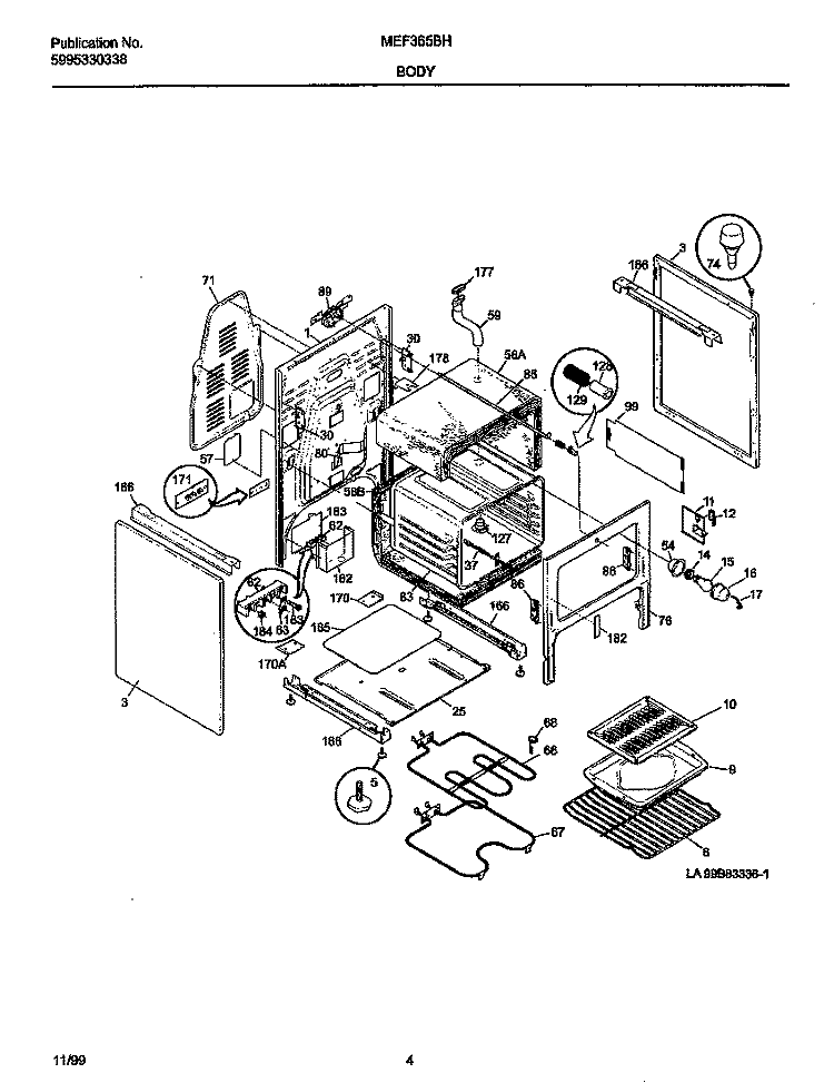 BODY Diagram and Parts List for MEF365BHD5  Frigidaire Wall Oven