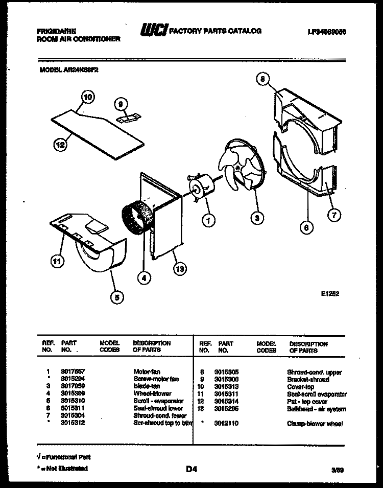 AIR HANDLING PARTS Diagram and Parts List for AR24NS8F2  Frigidaire Air Conditioner