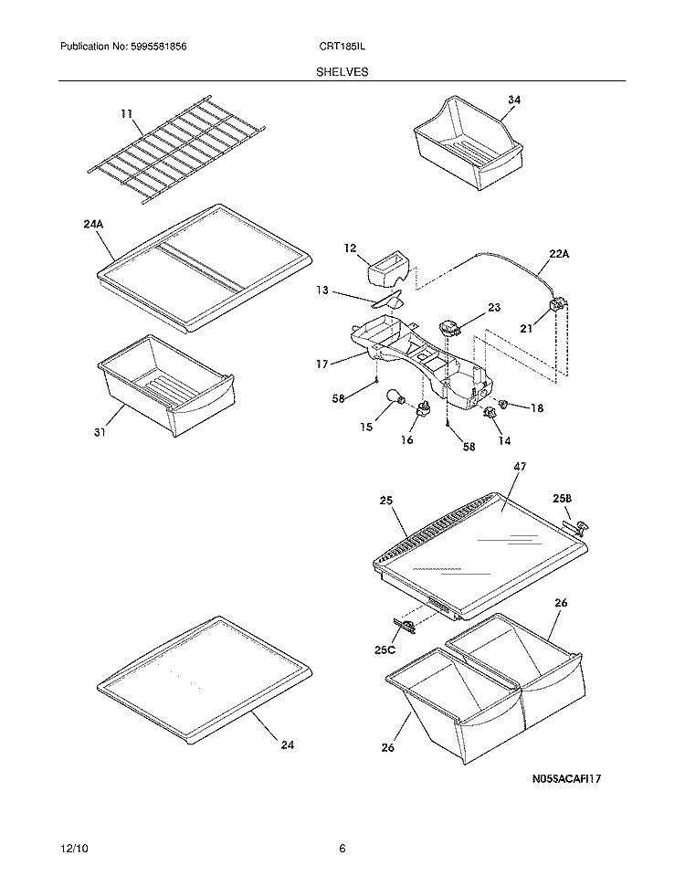 SHELVES Diagram and Parts List for CRT185ILB3  Frigidaire Refrigerator