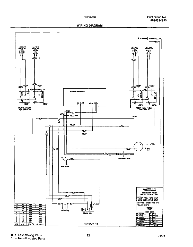 WIRING DIAGRAM Diagram and Parts List for FEF326AQE  Frigidaire Range