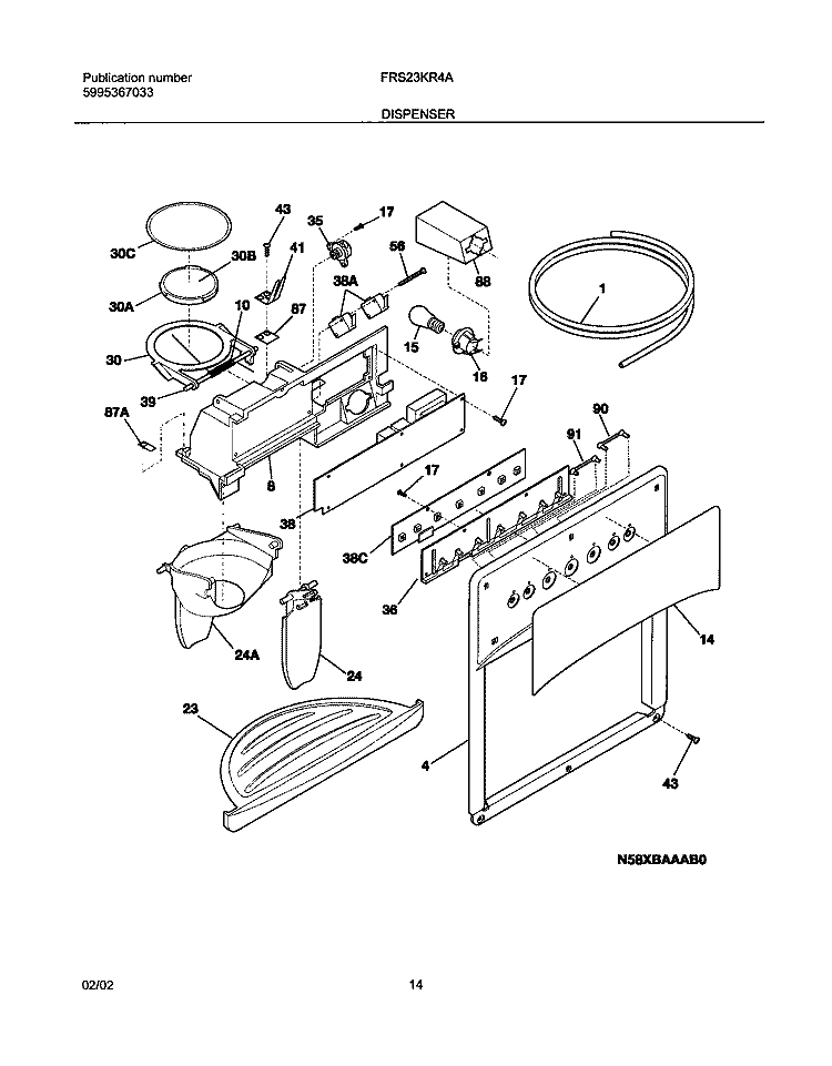 DISPENSER Diagram and Parts List for FRS23KR4AQ4  Frigidaire Refrigerator