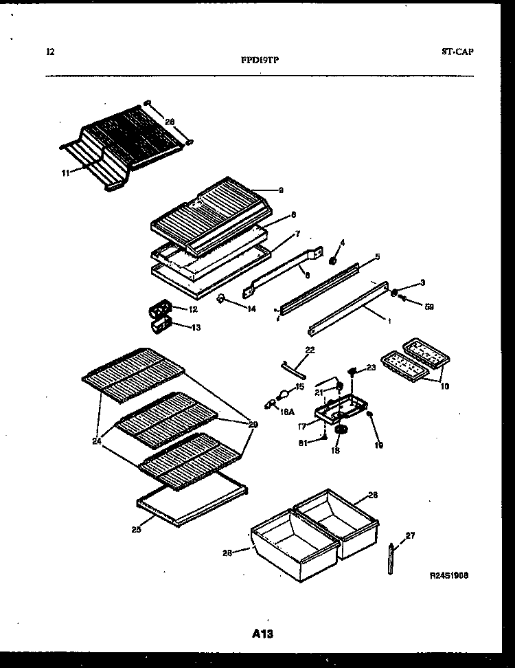 SHELVES AND SUPPORTS Diagram and Parts List for FPD19TPH1  Frigidaire Refrigerator