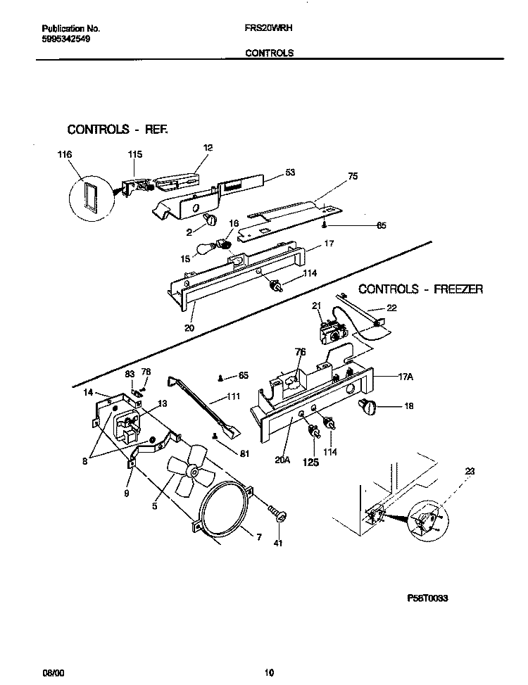 CONTROL Diagram and Parts List for FRS20WRHW6  Frigidaire Refrigerator
