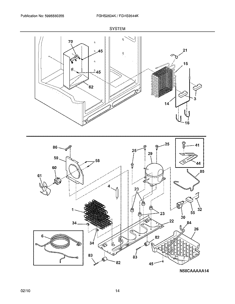 SYSTEM Diagram and Parts List for FGHS2634KQ2  Frigidaire Refrigerator