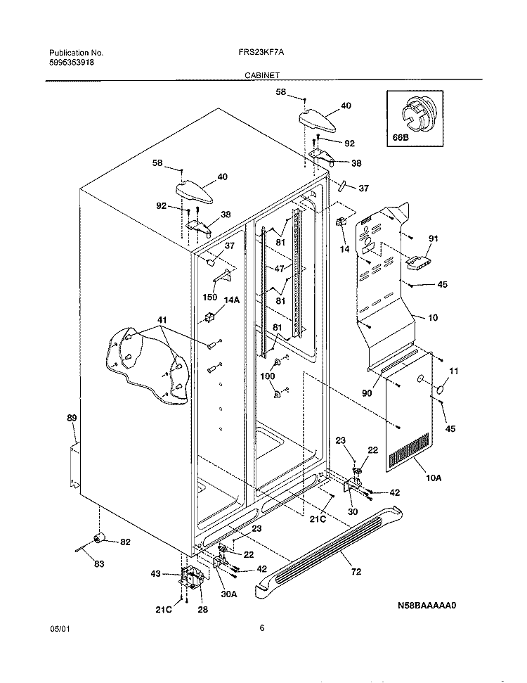 CABINET Diagram and Parts List for FRS23KF7AB0  Frigidaire Refrigerator