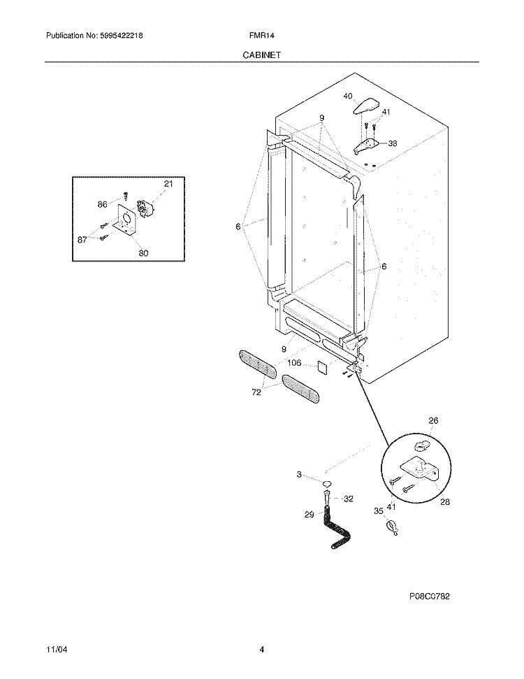 CABINET Diagram and Parts List for FMR14  Electrolux Freezer