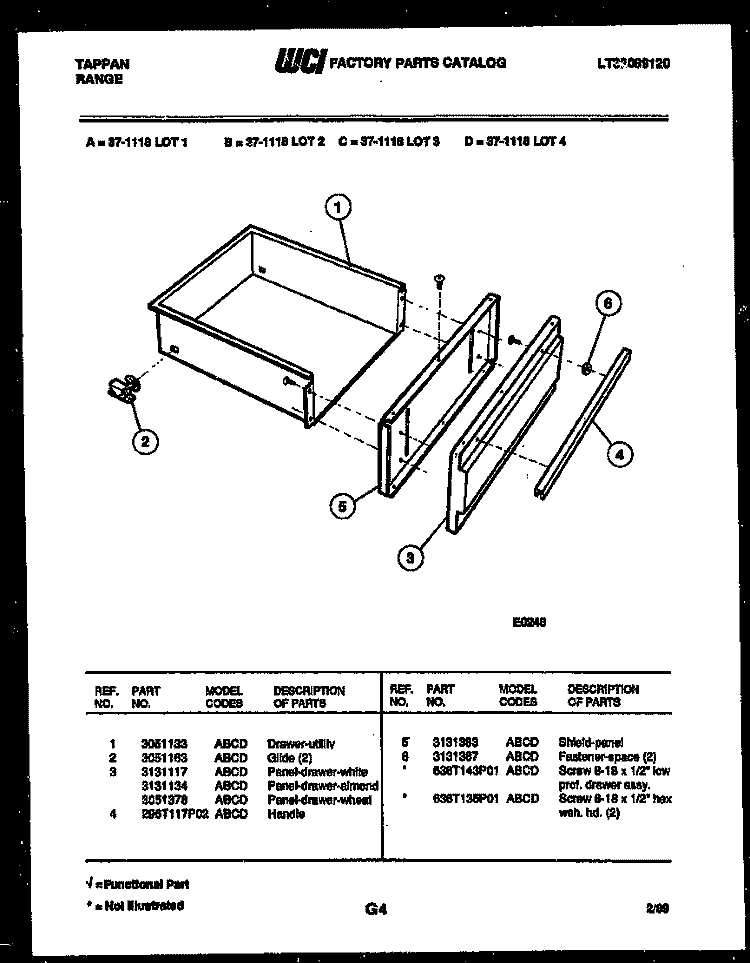 DRAWER PARTS Diagram and Parts List for 37-1118-66-01  Tappan Range
