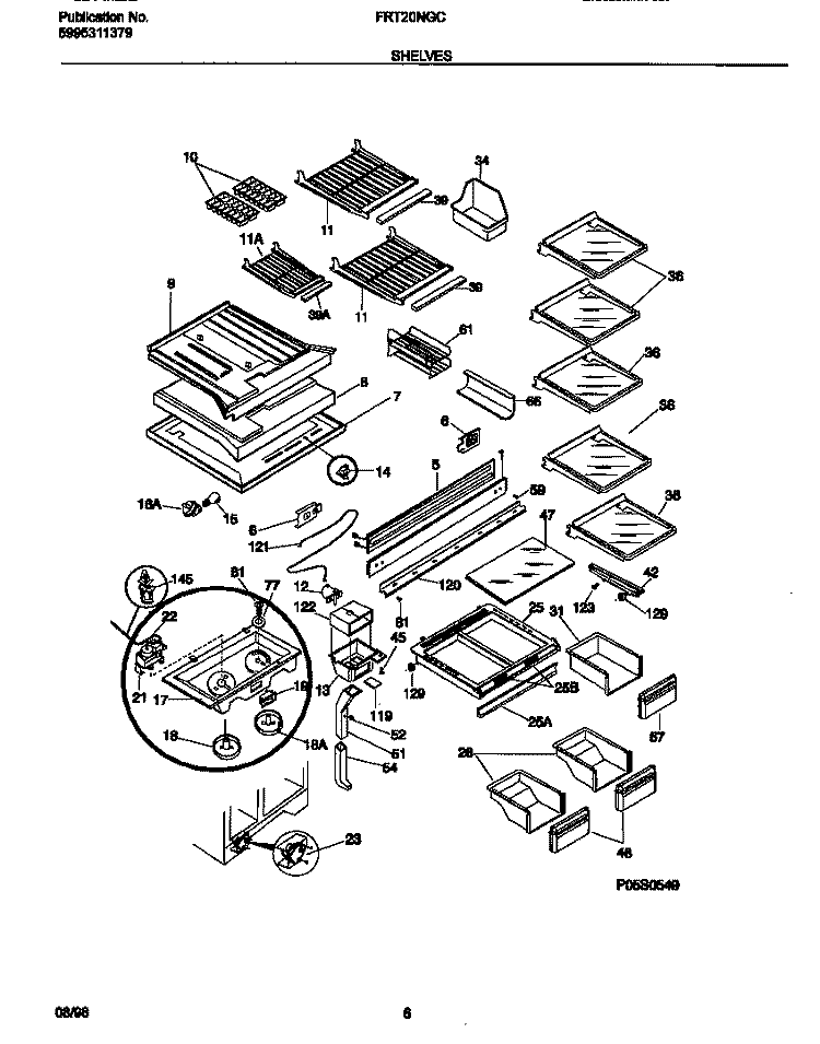 SHELVES Diagram and Parts List for FRT20NGCD7  Frigidaire Refrigerator