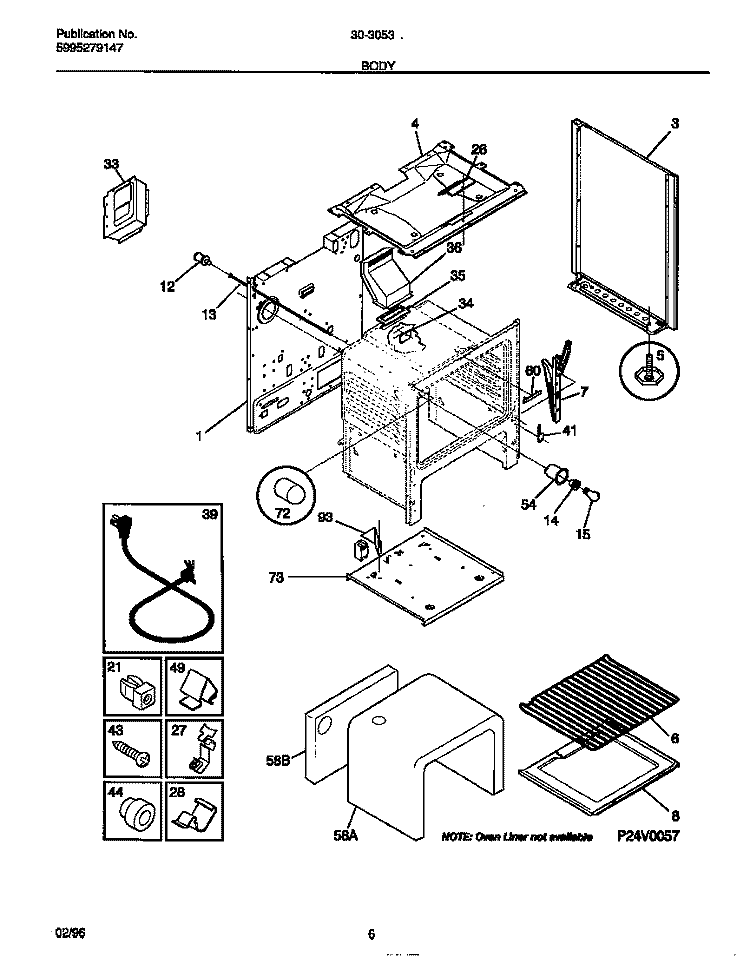 BODY Diagram and Parts List for 30-3053-00-04  Tappan Range