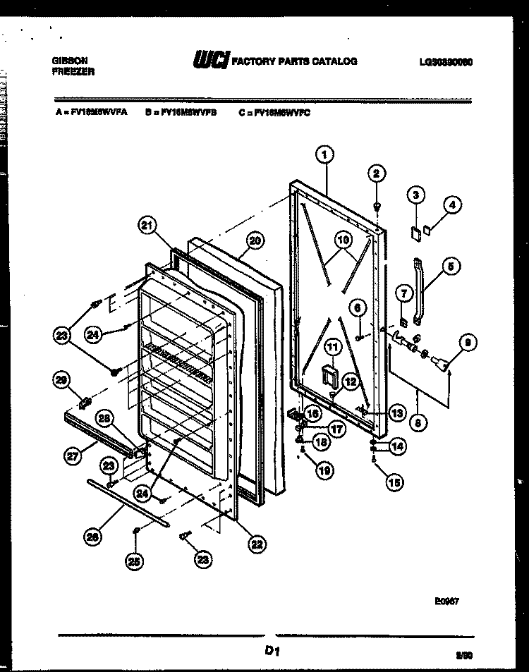 DOOR PARTS Diagram and Parts List for FV16M6WVFA  Gibson Freezer