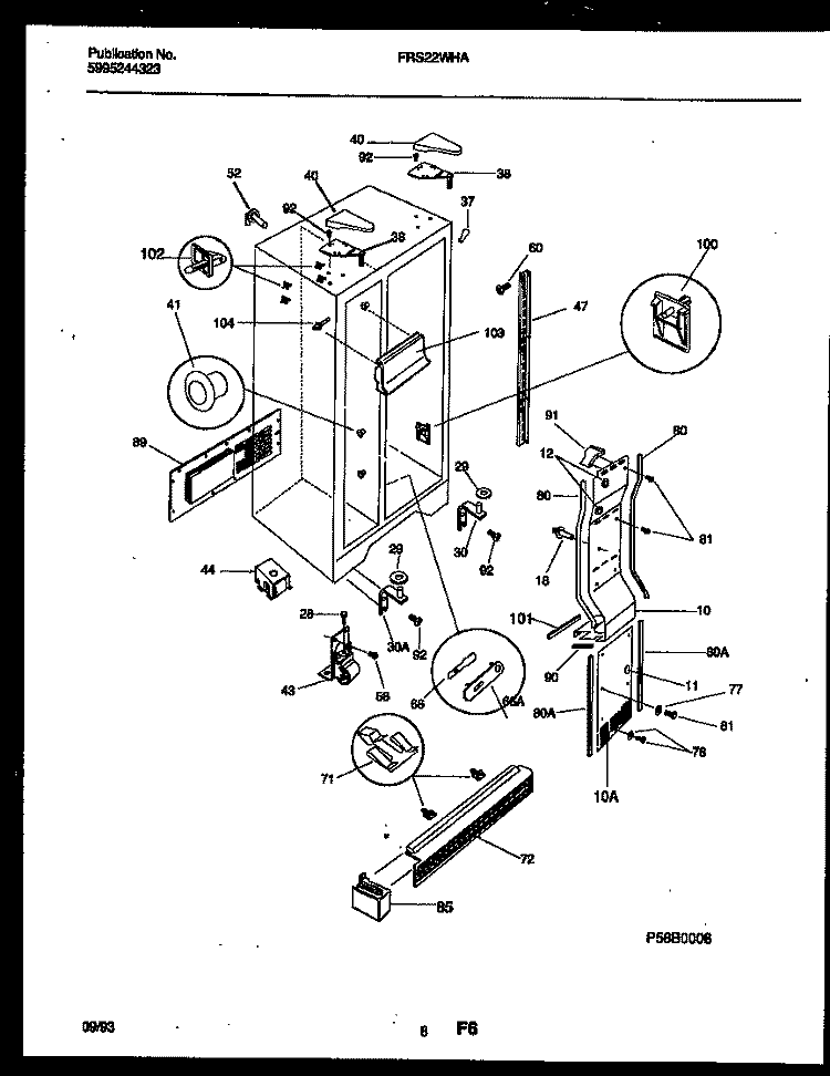 CABINET PARTS Diagram and Parts List for FRS22WHAW0  Frigidaire Refrigerator