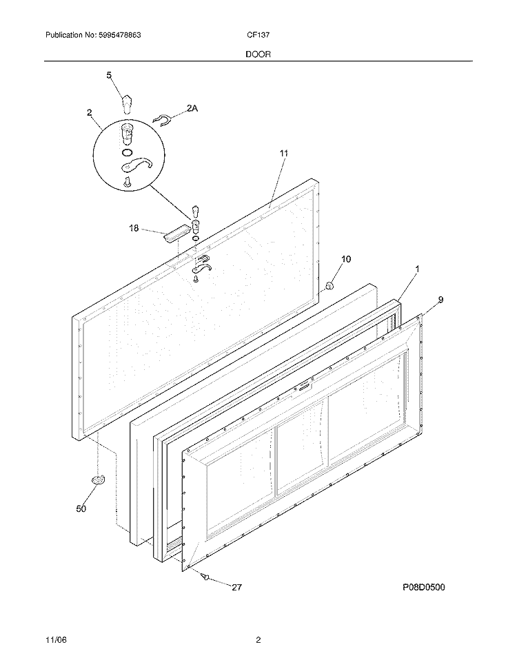 DOOR Diagram and Parts List for CF137  Frigidaire Freezer