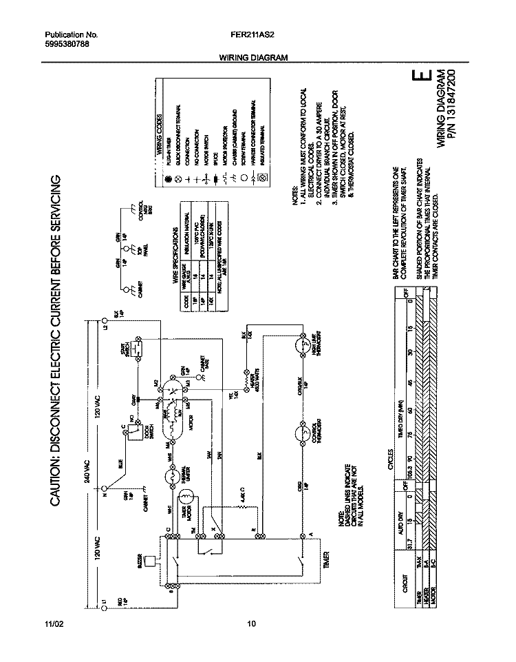 WIRING DIAGRAM Diagram and Parts List for FER211AS2  Frigidaire Dryer