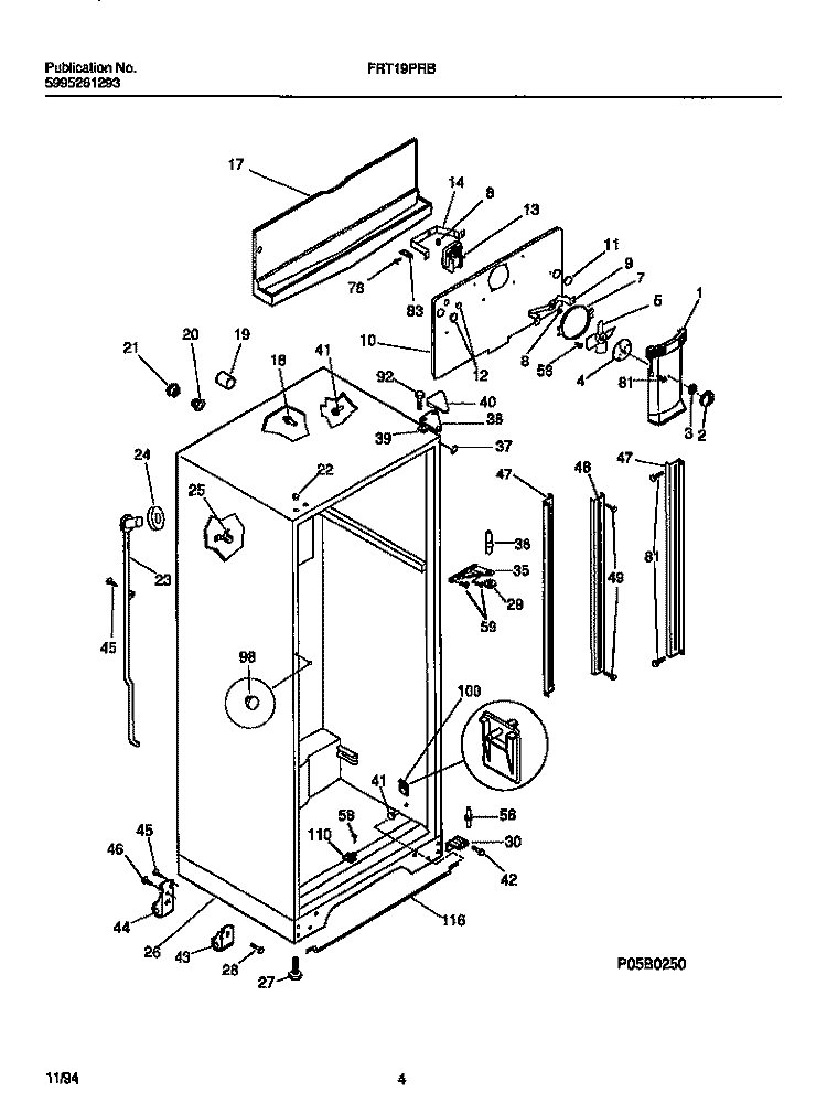 CABINET, FAN ASSEMBLY Diagram and Parts List for FRT19PRBW2  Frigidaire Refrigerator