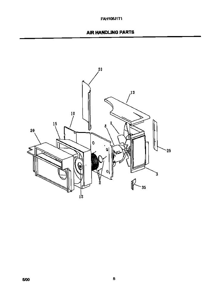 AIR HANDLING PARTS Diagram and Parts List for FAH106J1T1  Frigidaire Air Conditioner