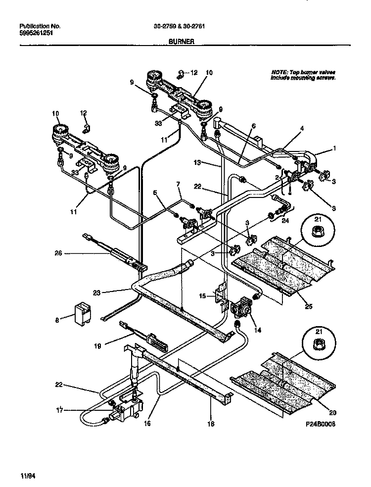 BURNER Diagram and Parts List for 30-2759-23-09  Tappan Range