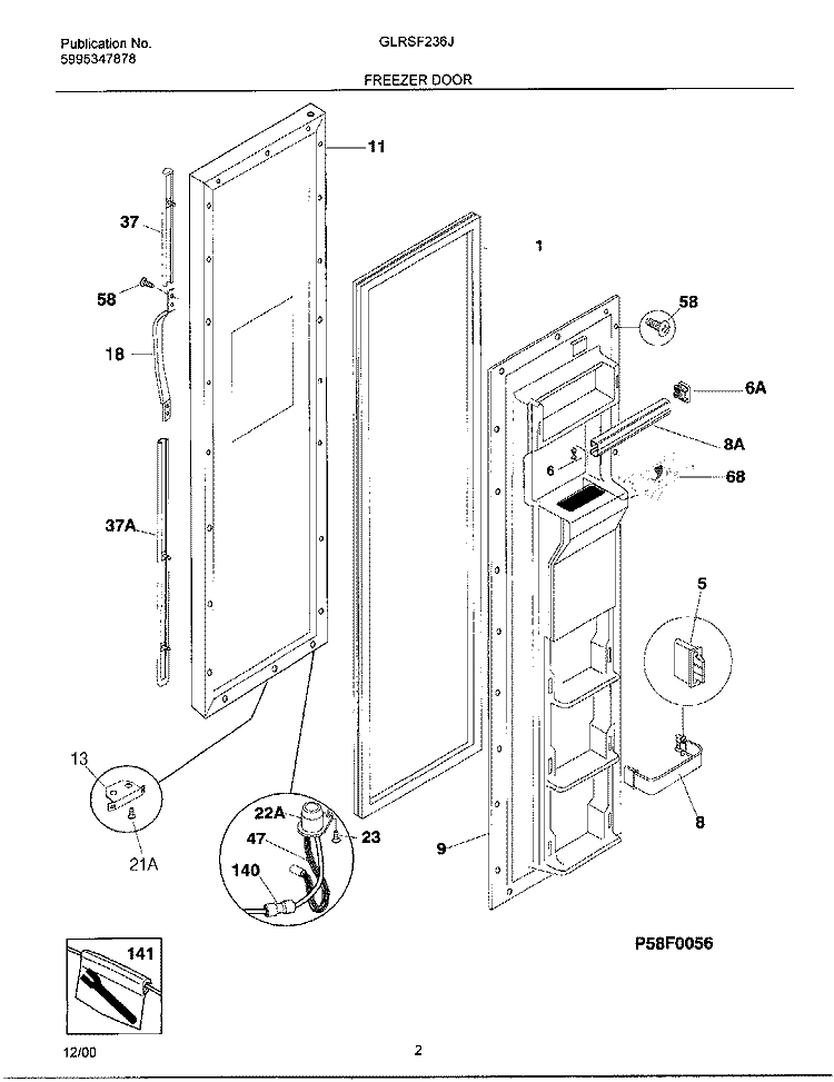 FREEZER DOOR Diagram and Parts List for GLRSF236JW2  Frigidaire Refrigerator
