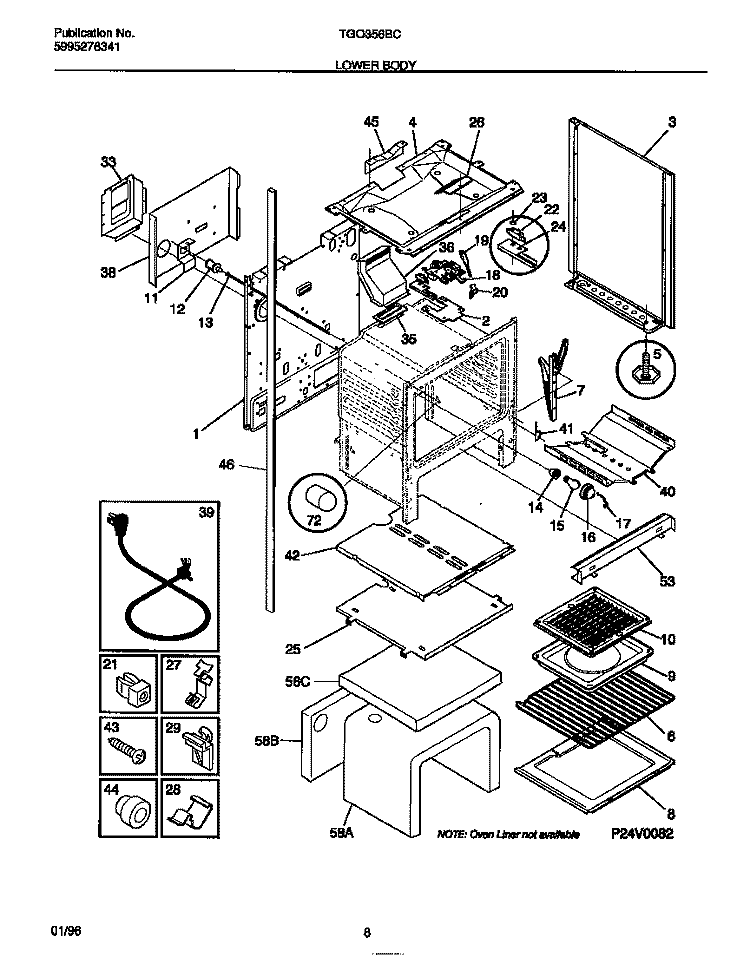 LOWER BODY Diagram and Parts List for TGO356BCDB  Tappan Range